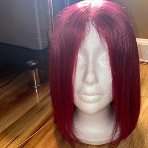 Ruby red bob human hair wig